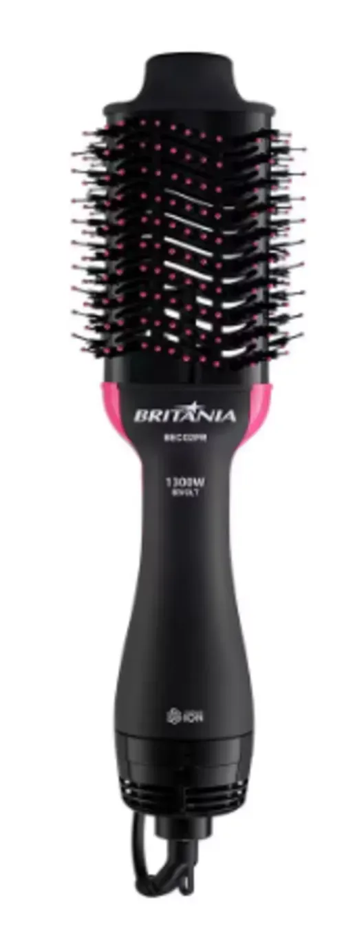 [1compra R$80] Escova Secadora Britnia Bec02pr Cabo Giratrio Bivolt 1300w - Preta E Rosa